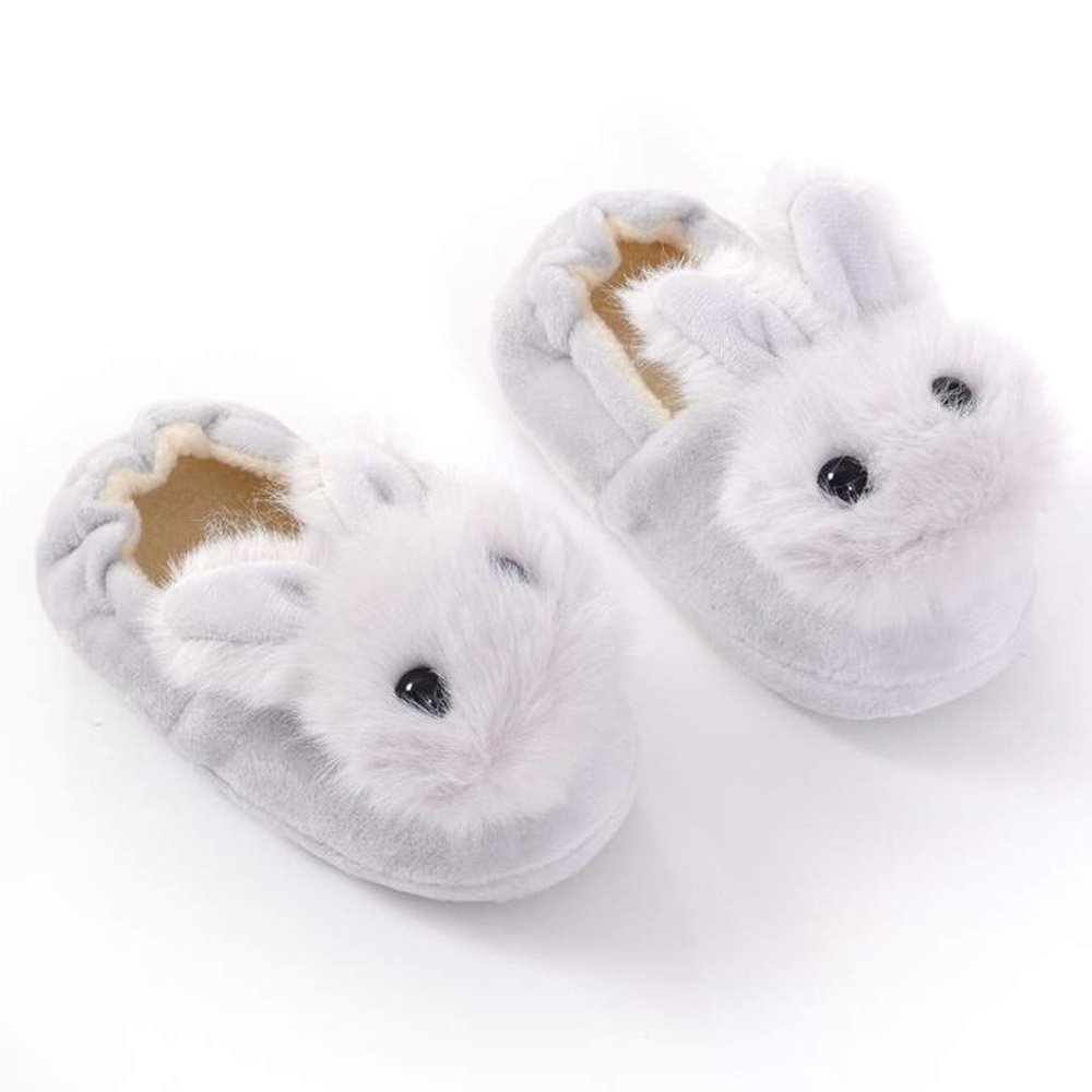 Kids Cartoon Slippers Soft Plush Cute Fuzzy Bedroom Indoor Warm Toddler Baby Boys Girls Non-Slip House Slip on Shoes. (Gray, 3-3.5Years)