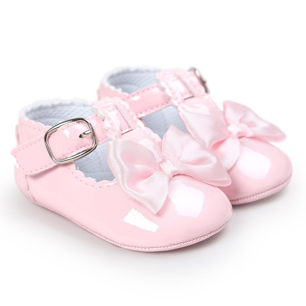 Infant Baby Girls Soft Sole Bowknot Princess Wedding Dress Shoes Toddler Newborn Light Baby Sneaker Shoes. (Pink, 12)