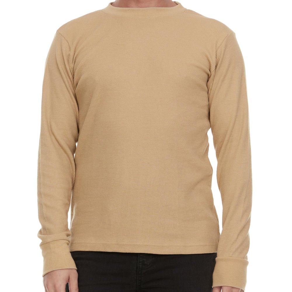 JMR Mens Thermal Shirt Long Sleeve - Heavyweight 100% Cotton Waffle Weave Top, Warm Breathable Base Layer or Standalone Cold Weather Essential (Khaki)