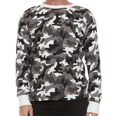 JMR Mens Thermal Shirt Long Sleeve - Heavyweight 100% Cotton Waffle Weave Top, Warm Breathable Base Layer or Standalone Cold Weather Essential (Grey Camo)