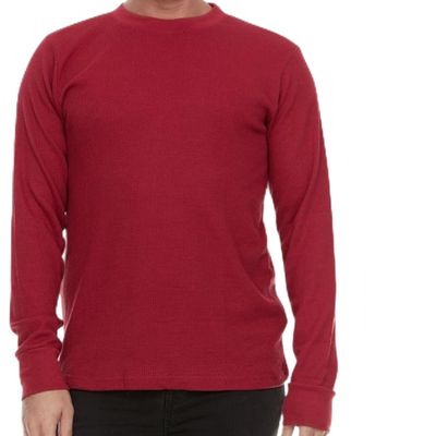 JMR Mens Thermal Shirt Long Sleeve - Heavyweight 100% Cotton Waffle Weave Top, Warm Breathable Base Layer or Standalone Cold Weather Essential (Burgundy)