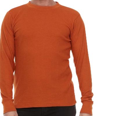 JMR Mens Thermal Shirt Long Sleeve - Heavyweight 100% Cotton Waffle Weave Top, Warm Breathable Base Layer or Standalone Cold Weather Essential (Rust)