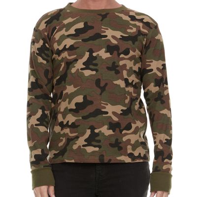 JMR Mens Thermal Shirt Long Sleeve - Heavyweight 100% Cotton Waffle Weave Top, Warm Breathable Base Layer or Standalone Cold Weather Essential (Green Camo)