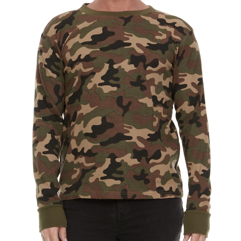 JMR Mens Thermal Shirt Long Sleeve - Heavyweight 100% Cotton Waffle Weave Top, Warm Breathable Base Layer or Standalone Cold Weather Essential (Green Camo)