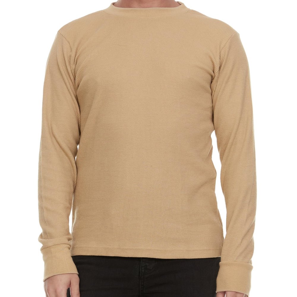 JMR Mens Thermal Shirt Long Sleeve - Heavyweight 100% Cotton Waffle Weave Top, Warm Breathable Base Layer or Standalone Cold Weather Essential (Khaki)