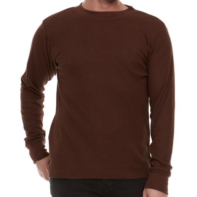 JMR Mens Thermal Shirt Long Sleeve - Heavyweight 100% Cotton Waffle Weave Top, Warm Breathable Base Layer or Standalone Cold Weather Essential (Brown)