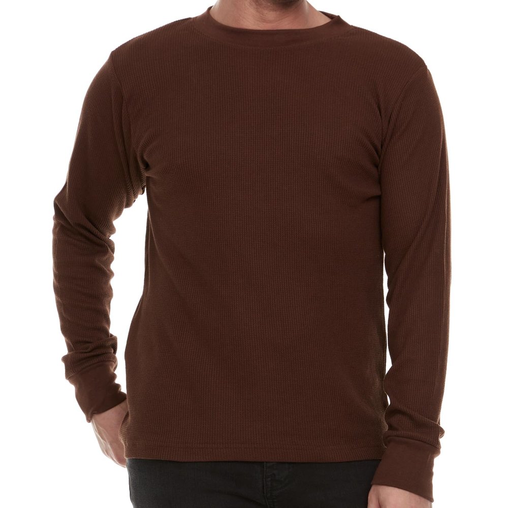 JMR Mens Thermal Shirt Long Sleeve - Heavyweight 100% Cotton Waffle Weave Top, Warm Breathable Base Layer or Standalone Cold Weather Essential (Brown)