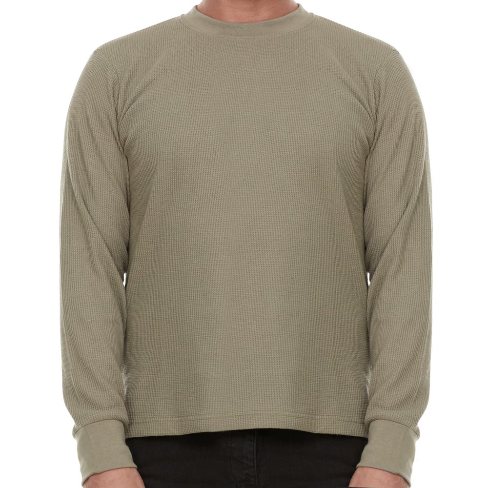 JMR Mens Thermal Shirt Long Sleeve - Heavyweight 100% Cotton Waffle Weave Top, Warm Breathable Base Layer or Standalone Cold Weather Essential (Vintage Green)