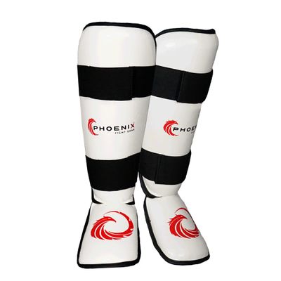 Kids Champion Shin Guards, with Instep Pads and Foot Protection, Phoenix Fight Gear Mixed Martial Arts Shin Guards for Kids, Youth shin Guards for MMA Training, Muay Thai (White, X-Small)