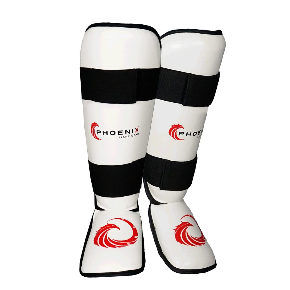 Kids Champion Shin Guards, with Instep Pads and Foot Protection, Phoenix Fight Gear Mixed Martial Arts Shin Guards for Kids, Youth shin Guards for MMA Training, Muay Thai (White, X-Large)