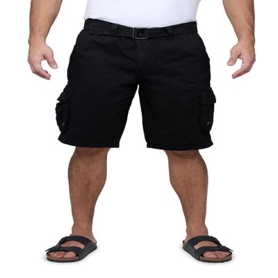 RAW X Mens Belted Cargo Shorts, Relaxed Fit Casual Knee Length Cargo Shorts for Men, Black, 42