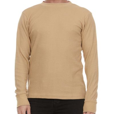 JMR Mens Thermal Shirt Long Sleeve - Heavyweight 100% Cotton Waffle Weave Top, Warm Breathable Base Layer or Standalone Cold Weather Essential (Khaki)