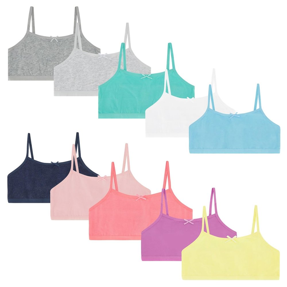 Buyless Fashion Girls Training Bra Cotton Cropped Cami Spaghetti Strap Brallete (10 Pack) - MT10-GA2-S