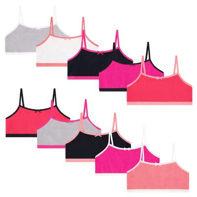 Buyless Fashion Girls Training Bra Cotton Cropped Cami Spaghetti Strap Brallete (10 Pack) - MT10-GA3-M Pinks