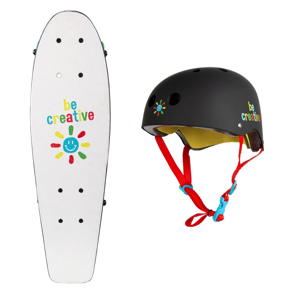 PlayWheels 21" Chalkboard Skateboard & Helmet Combo Customizable Design with Included Chalk, Durable 9-Ply Maple Deck, Smooth Ride with Polyurethane Wheels, Perfect for Kids, Includes Safety Helmet
