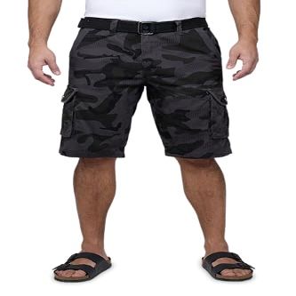 X RAY RAW X Mens Belted Cargo Shorts, Relaxed Fit Casual Knee Length Cargo Shorts for Men, Charcoal Camo, 34
