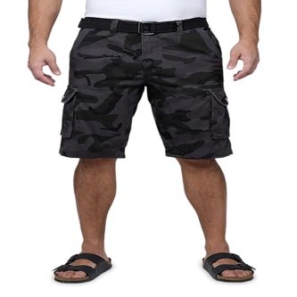 X RAY RAW X Mens Belted Cargo Shorts, Relaxed Fit Casual Knee Length Cargo Shorts for Men, Charcoal Camo, 34