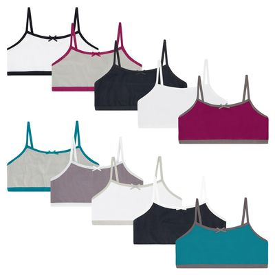 Buyless Fashion Girls Training Bra Cotton Cropped Cami Spaghetti Strap Brallete (10 Pack) - MT10-GA1-L Pinks