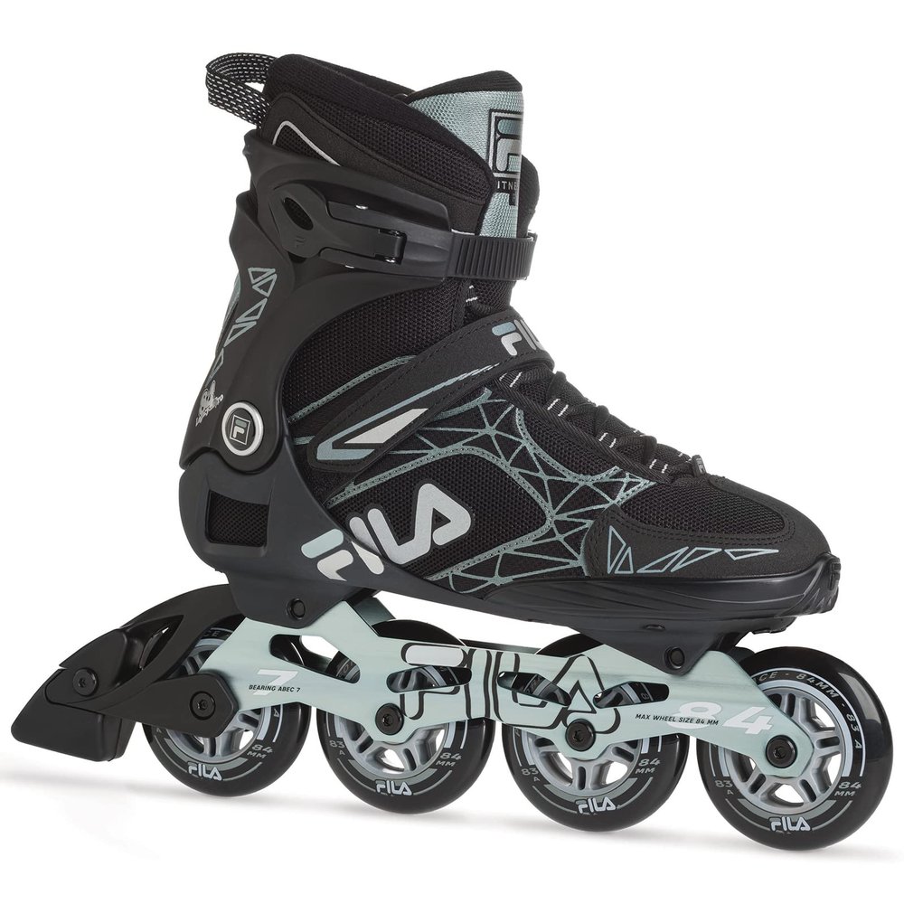 FILA Legacy Pro 84 Fitness Inline Skates for Men - Airflow Technology, 84mm Wheels, ABEC 7 Bearings, High Cuff Support - Black/Grey, Men 9