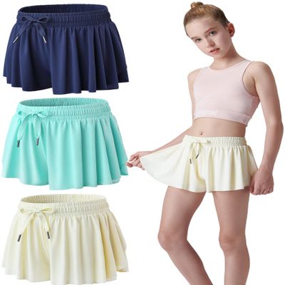 3 Pack Girls Flowy Shorts with Spandex Liner 2-in-1 Youth Butterfly Skirts for Fitness, Running, Sports (Set 1, Youth X-Large)