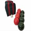 BuyBocceBalls Listing - Made in USA, Premium Quality Engraved Tournament Bocce Set, 998 Grams (2 lbs. 3.2 oz.). Various Bag Colors - 110mm Light Red and Dark Green Balls, Nylon Bag view 1