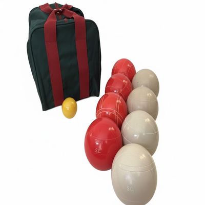 BuyBocceBalls Listing - Made in USA, Premium Quality Engraved Tournament Bocce Set, 998 Grams (2 lbs. 3.2 oz.). Various Bag Colors - 110mm Light Red and White Balls, Nylon Bag