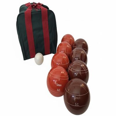 BuyBocceBalls Listing - Made in USA, Premium Quality Engraved Tournament Bocce Set, 998 Grams (2 lbs. 3.2 oz.). Various Bag Colors - 110mm Rustic Orange and Dark Red Balls, Nylon Bag