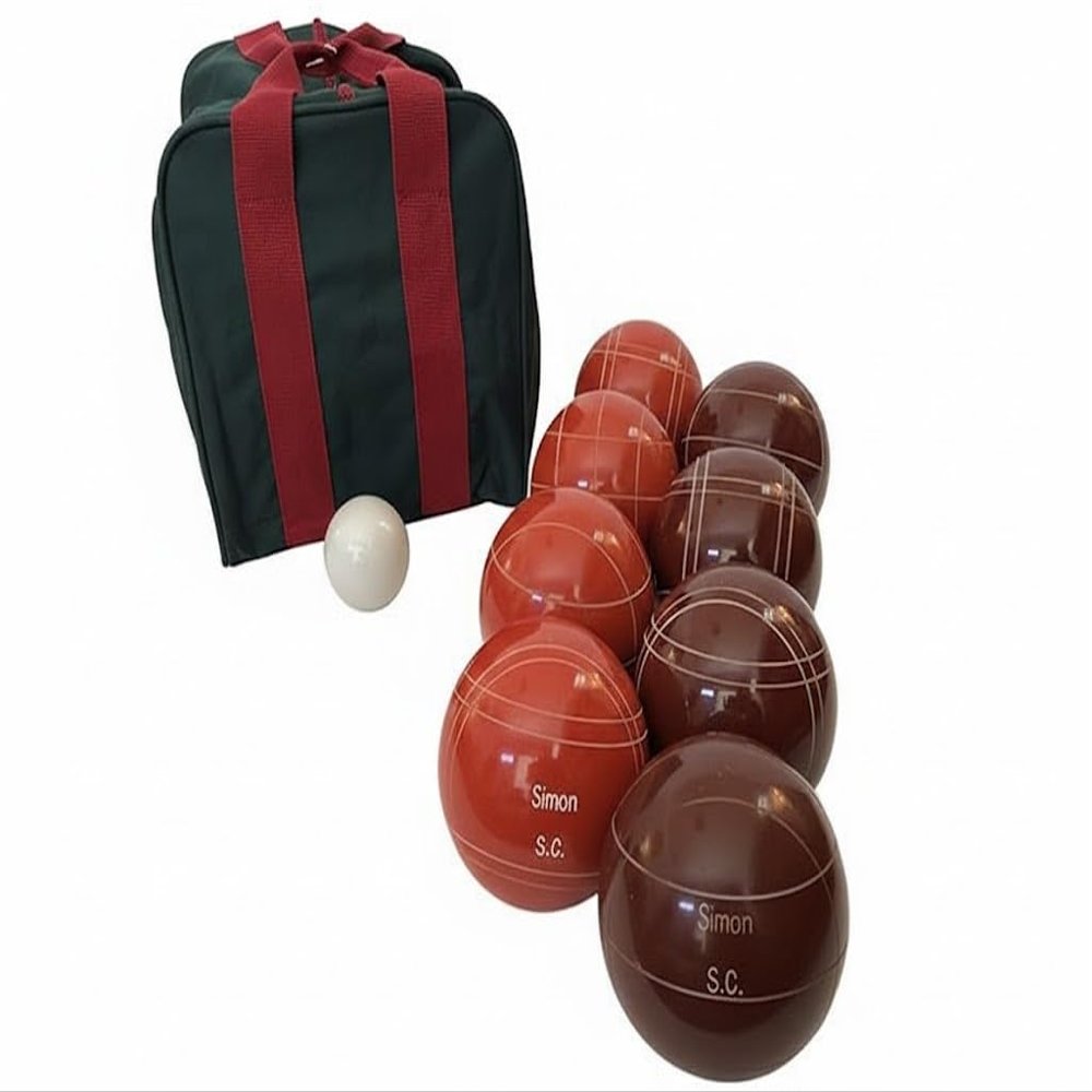 BuyBocceBalls Listing - Made in USA, Premium Quality Engraved Tournament Bocce Set, 998 Grams (2 lbs. 3.2 oz.). Various Bag Colors - 110mm Rustic Orange and Dark Red Balls, Nylon Bag