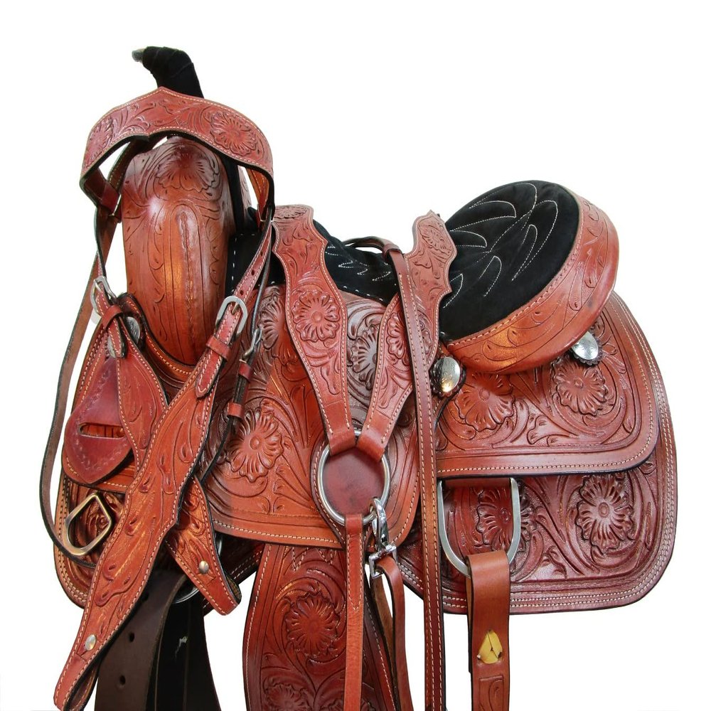 Arabian Horse Western Saddle Brown Tooled Leather Pleasure TACK Set 15 16 17 18 (17 in)