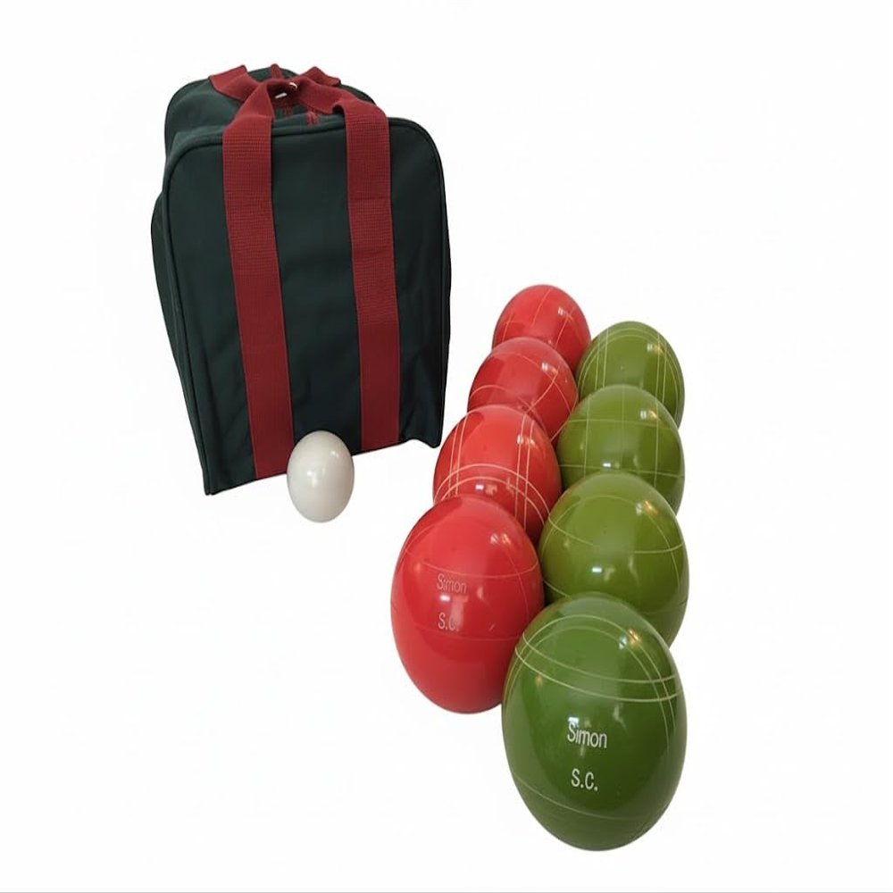 BuyBocceBalls Listing - Made in USA, Premium Quality Engraved Tournament Bocce Set, 998 Grams (2 lbs. 3.2 oz.). Various Bag Colors - 110mm Light Red and Lime Green Balls, Nylon Bag