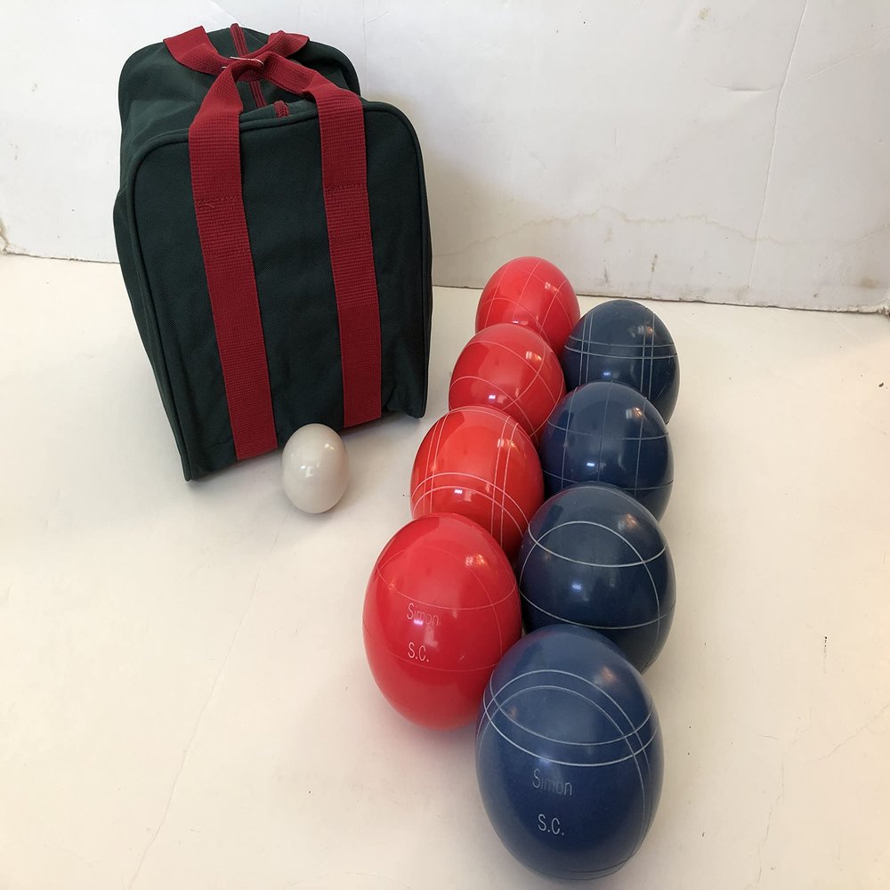 BuyBocceBalls Listing - Made in USA, Premium Quality Engraved Tournament Bocce Set - 110mmLight Red and Blue Balls, Nylon Bag, 998 Grams (2 lbs. 3.2 oz.). Various Bag Colors