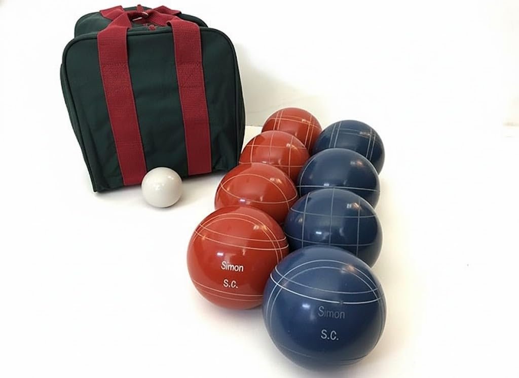 BuyBocceBalls Listing - Made in USA, Premium Quality Engraved Tournament Bocce Set, 998 Grams (2 lbs. 3.2 oz.). Various Bag Colors - 110mm Rustic Orange and Blue Balls, Nylon Bag