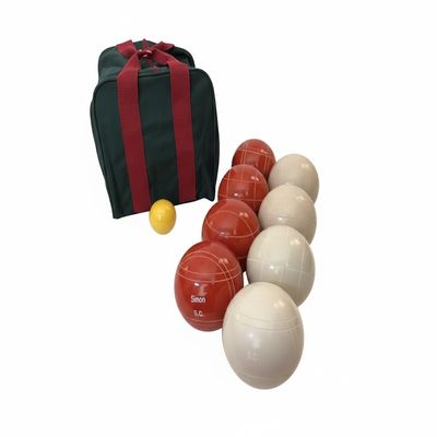 BuyBocceBalls Listing - Made in USA, Premium Quality Engraved Tournament Bocce Set, 998 Grams (2 lbs. 3.2 oz.). Various Bag Colors - 110mm Rustic Orange and White Balls, Nylon Bag