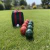 BuyBocceBalls Listing - Made in USA, Premium Quality Engraved Tournament Bocce Set, 998 Grams (2 lbs. 3.2 oz.). Various Bag Colors - 110mm Rustic Orange and Dark Green Balls, Nylon Bag view 2