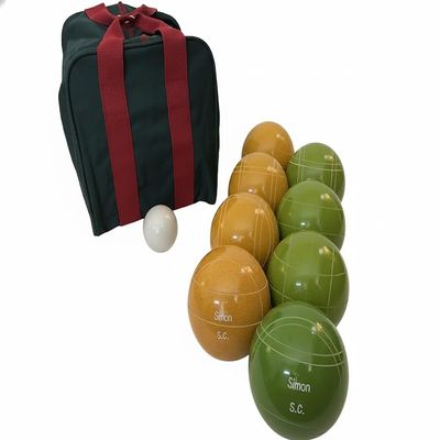 BuyBocceBalls Listing - Made in USA, Premium Quality Engraved Tournament Bocce Set - 110mm Gold and Lime Green Balls, Nylon Bag, 998 Grams (2 lbs. 3.2 oz.). Various Bag Colors