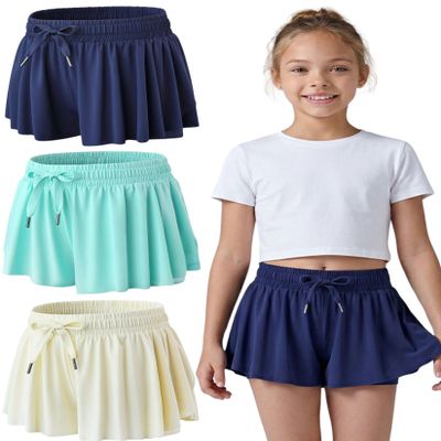3 Pack Girls Flowy Shorts with Spandex Liner 2-in-1 Youth Butterfly Skirts for Fitness, Running, Sports (Set 1, Youth X-Small)