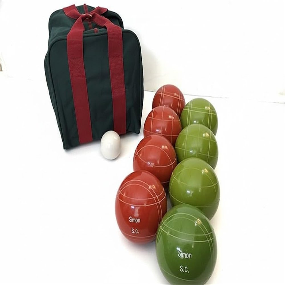 BuyBocceBalls Listing - Made in USA, Premium Quality Engraved Tournament Bocce Set, 998 Grams (2 lbs. 3.2 oz.). Various Bag Colors - 110mm Rustic Orange and Lime Green Balls, Nylon Bag