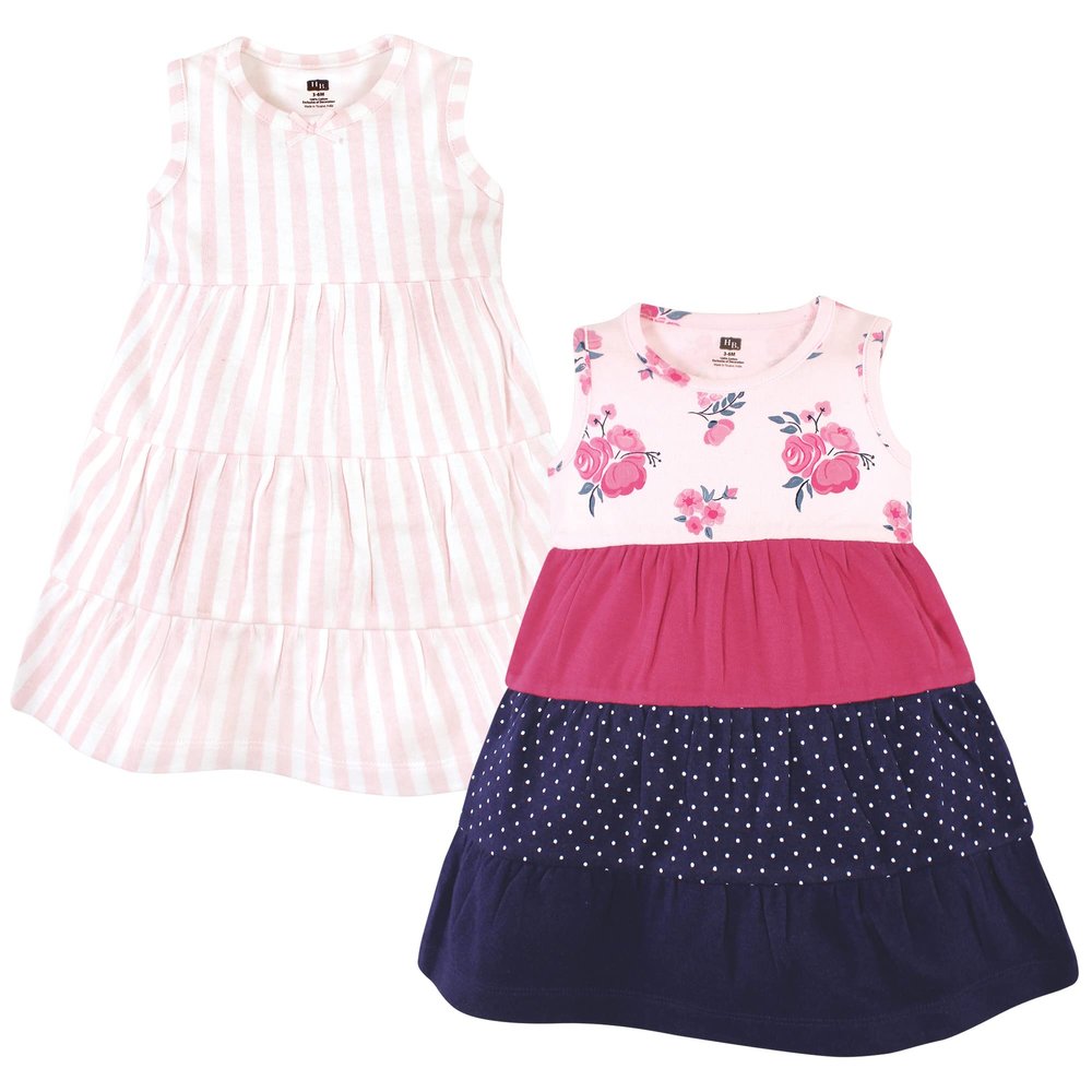 Hudson Baby Baby Girls Cotton Dresses, Pink Navy Floral, 6 Years