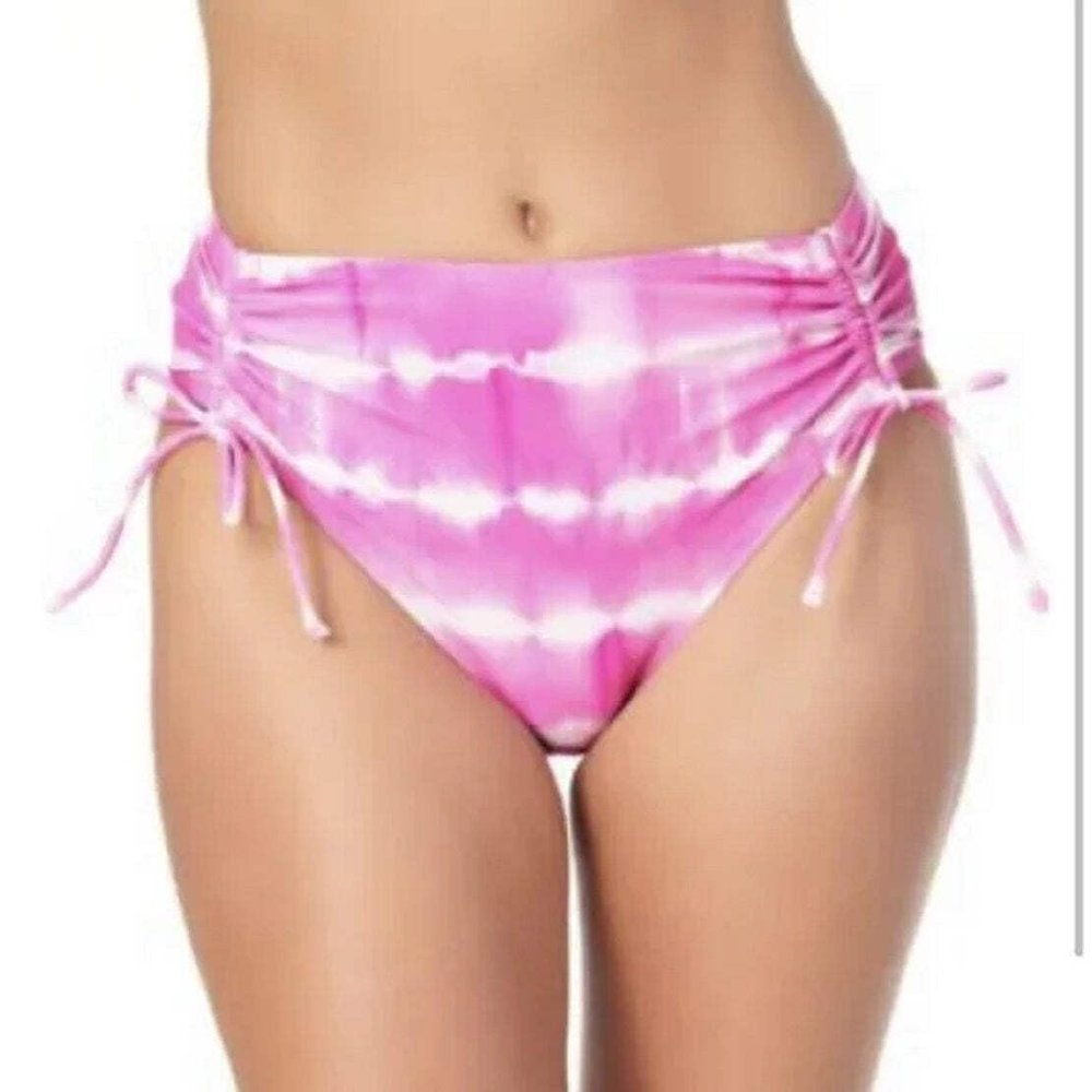 California Waves Juniors' Tie-Dyed High-Waist Bikini Bottoms Pink X-Large