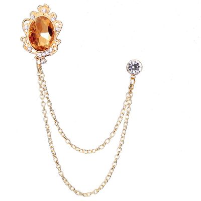 Men's Crystal Brooch Lapel Pin Badge Hanging Chains Collar Brooches Pin for Career Suit Tuxedo of Shirts Tie Hat Scarf for Boyfriend Father Birthday (Champagne)