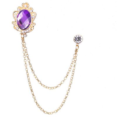 Men's Crystal Brooch Lapel Pin Badge Hanging Chains Collar Brooches Pin for Career Suit Tuxedo of Shirts Tie Hat Scarf for Boyfriend Father Birthday (Purple)