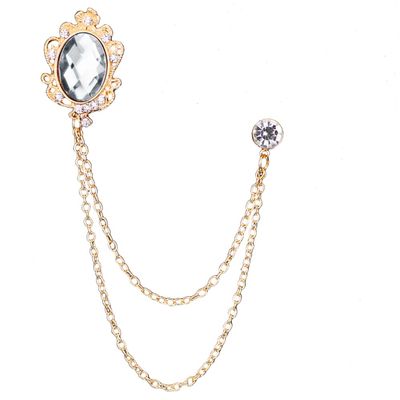 Men's Crystal Brooch Lapel Pin Badge Hanging Chains Collar Brooches Pin for Career Suit Tuxedo of Shirts Tie Hat Scarf for Boyfriend Father Birthday(White)
