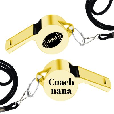 CAMAL Personalized Coach Whistle with Lanyard, Stainless Steel Sports Whistles, Loud Whistle Gift for Coach Referee Teacher Sports Lover, Silver/Gold/Rose Gold Custom Whistle (Gold-with Icon)