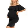 AONESX Off Shoulder Maternity Dress Baby Shower Black L view 2