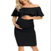 AONESX Off Shoulder Maternity Dress Baby Shower Black L view 3
