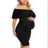 AONESX Off Shoulder Maternity Dress Baby Shower Black L view 4