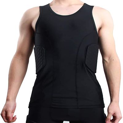 Jellybro Padded Sleeveless Shirt Chest Rib Protector Protective Shir Vest for Football Rugby Paintball
