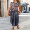 AHAIJ Women Summer Casual Maxi Dress Floral Printed Loose Pockets Short Sleeve Split Boho Dresses (Dark Blue,Medium) view 2