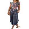 AHAIJ Women Summer Casual Maxi Dress Floral Printed Loose Pockets Short Sleeve Split Boho Dresses (Dark Blue,Large) view 1