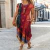 AHAIJ Women Summer Casual Maxi Dress Floral Printed Loose Pockets Short Sleeve Split Boho Dresses (Red,XX-Large) view 2